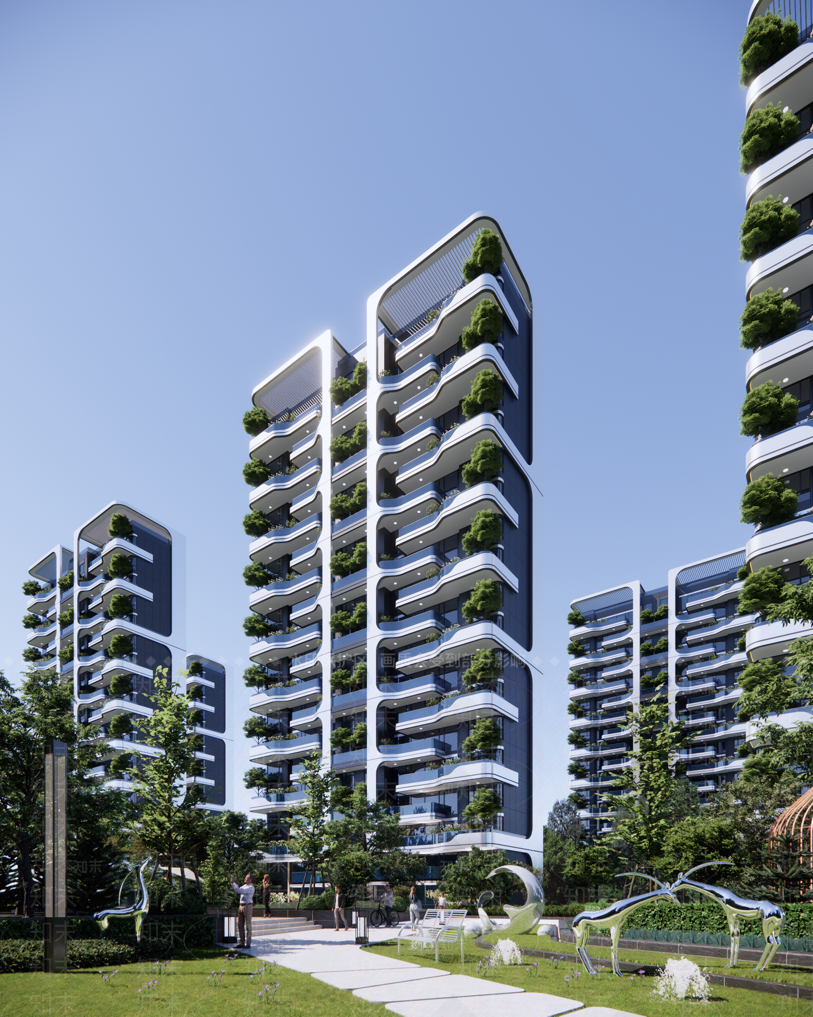 未来主义高层住宅SU模型下载【ID:1228798488】