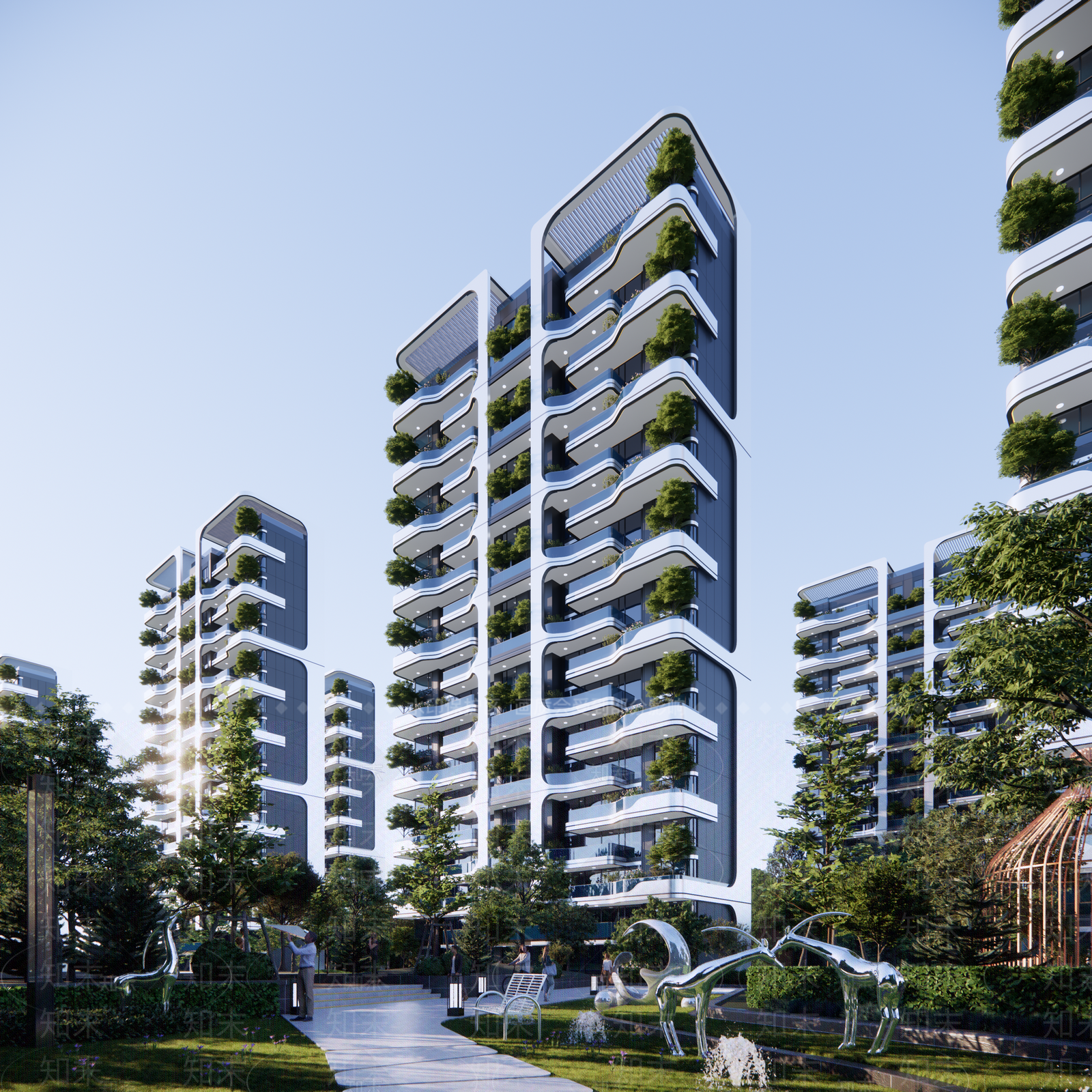 未来主义高层住宅SU模型下载【ID:1228798488】