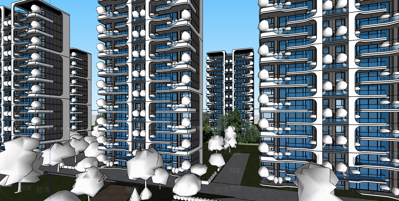 未来主义高层住宅SU模型下载【ID:1228798488】