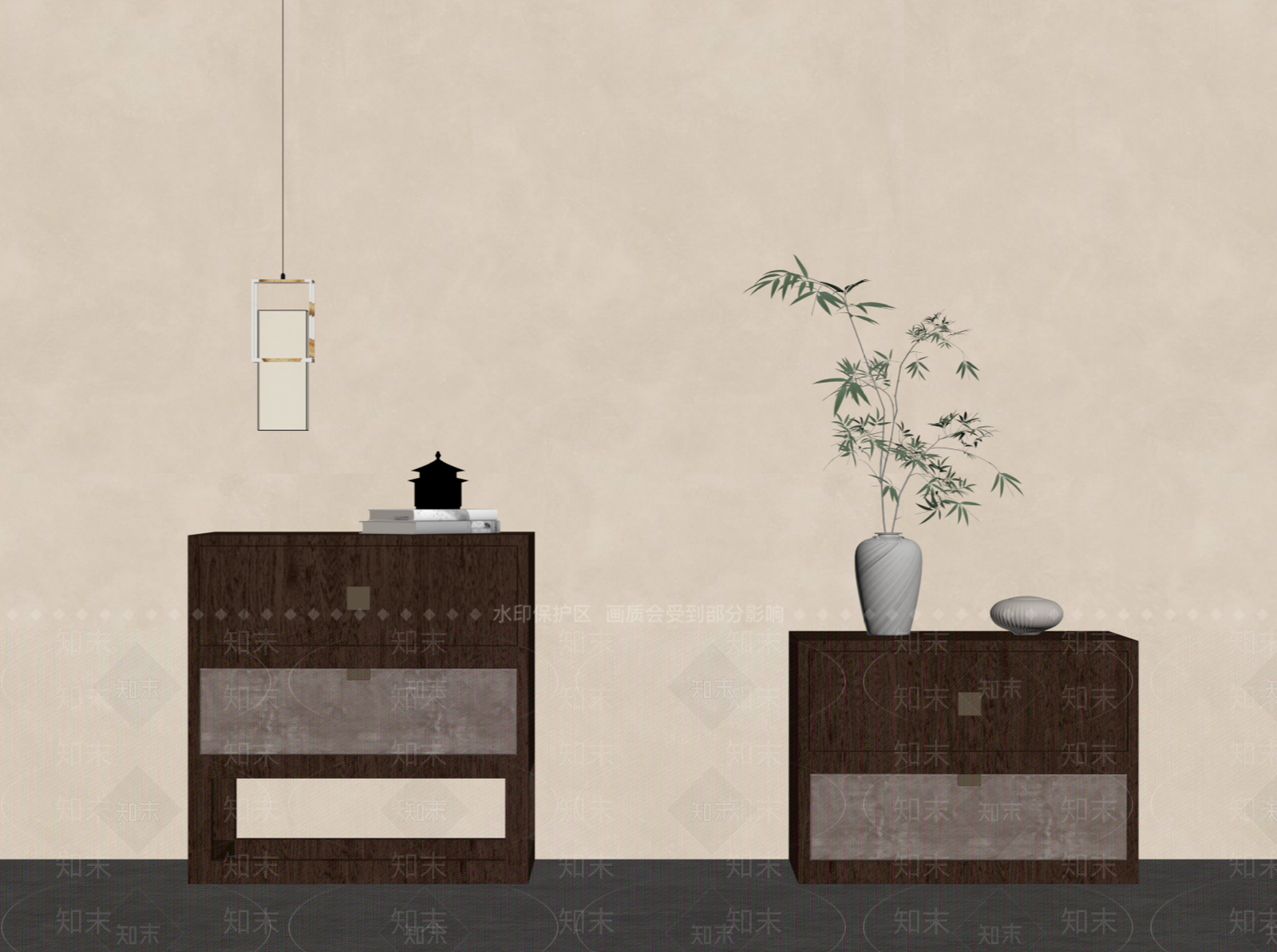 新中式床头柜SU模型下载【ID:1228800004】