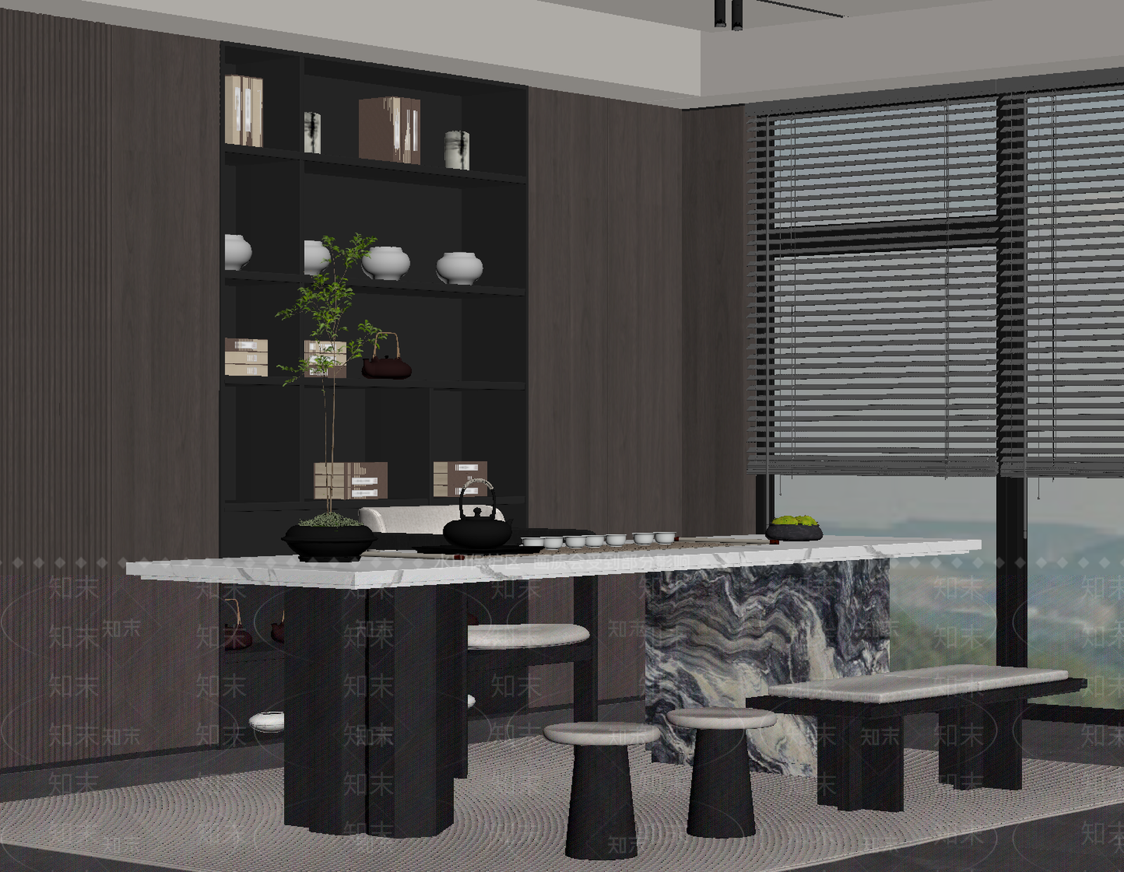 新中式茶室SU模型下载【ID:1228802587】