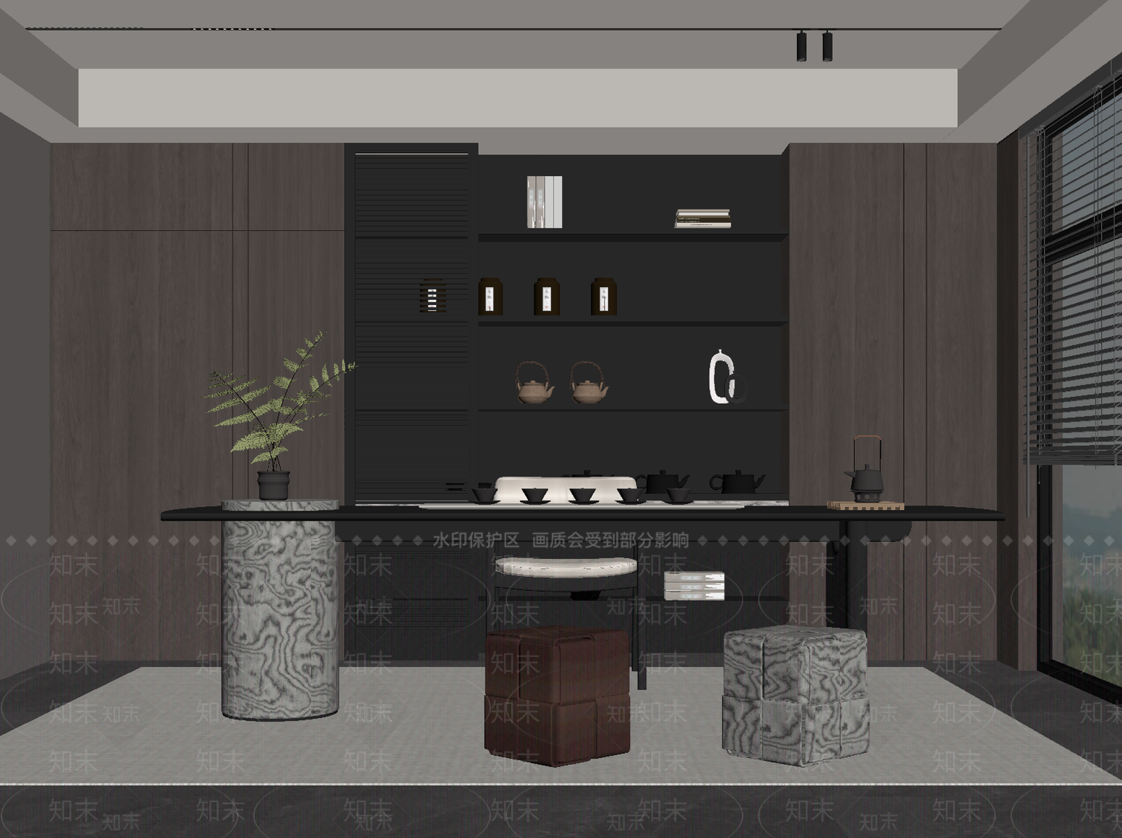 新中式茶室SU模型下载【ID:1228803821】