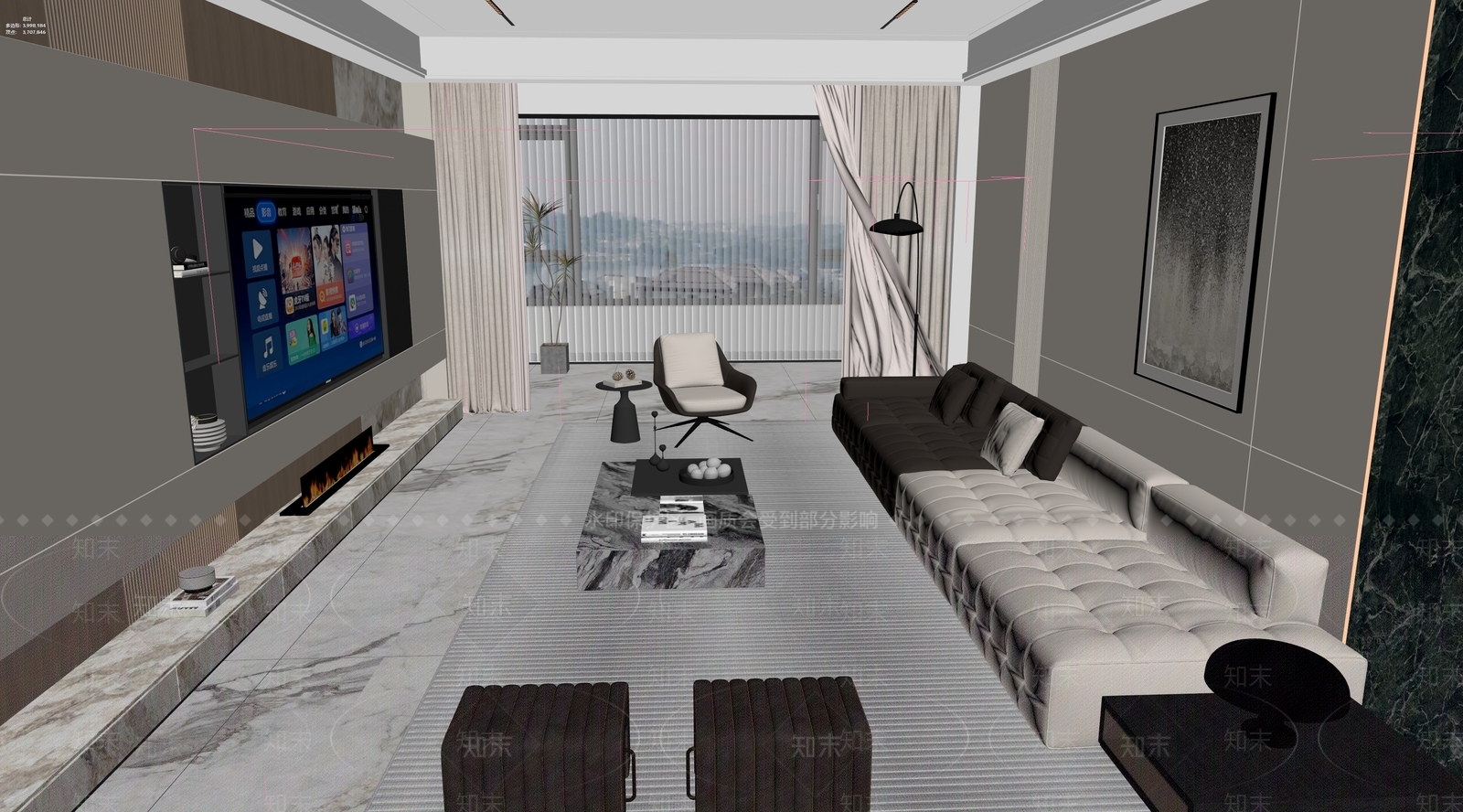 意式极简家居客厅3D模型下载【ID:1228804347】