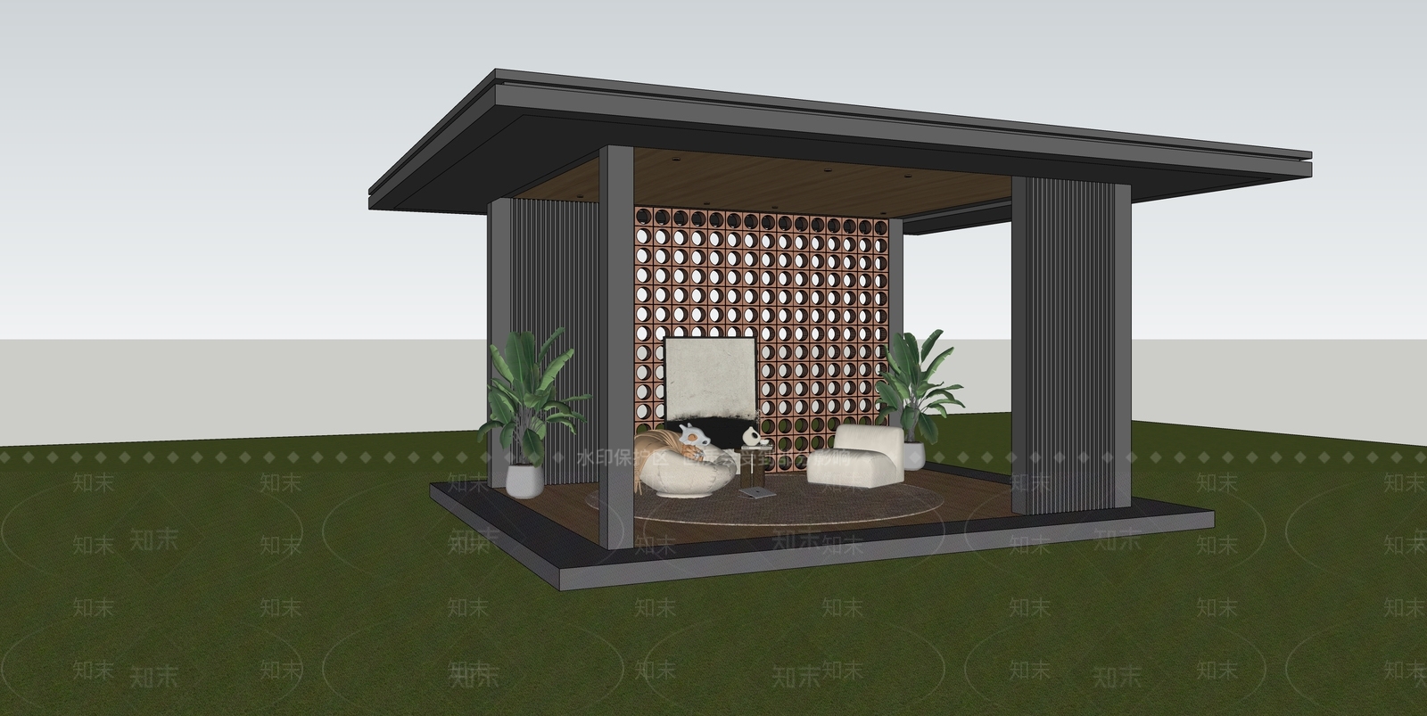 现代简约亭子SU模型下载【ID:1228812863】