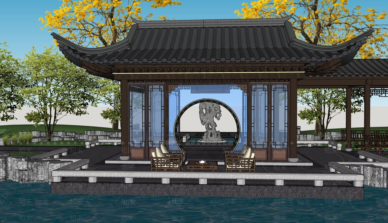 传统园林亭子SU模型下载【ID:1228816887】