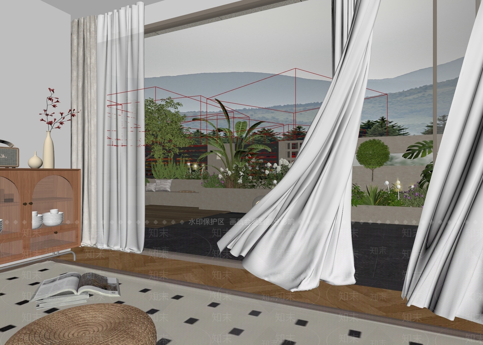 原木风庭院3D模型下载【ID:1228815593】