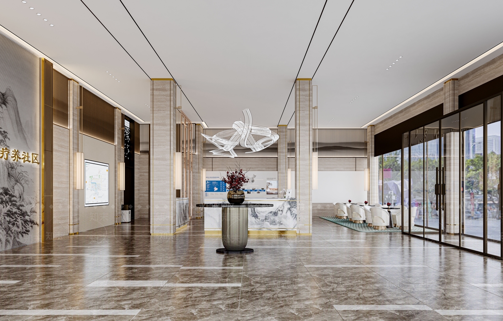 新中式酒店大堂3D模型下载【ID:1228823322】