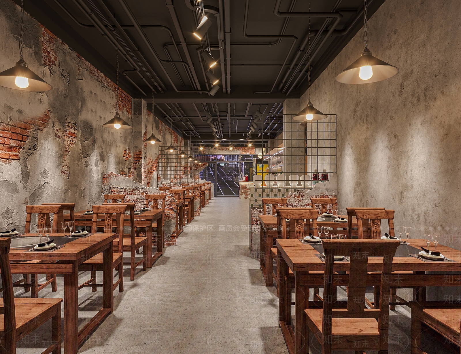 复古工业风火锅店3D模型渲染效果图