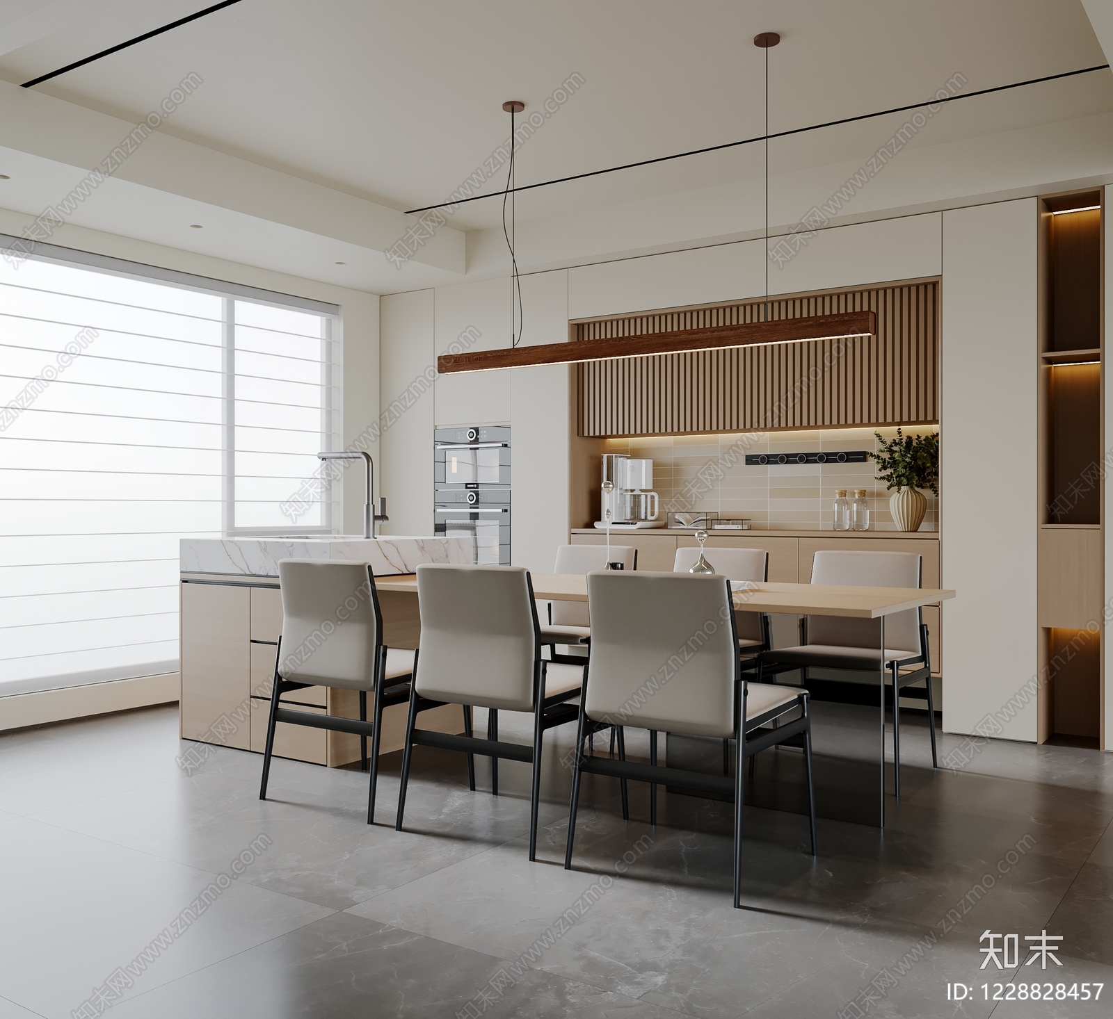 现代简约岛台餐厅SU模型下载【ID:1228828457】