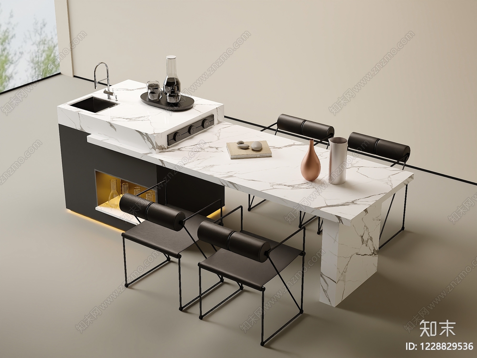 意式极简吧台3D模型下载【ID:1228829536】