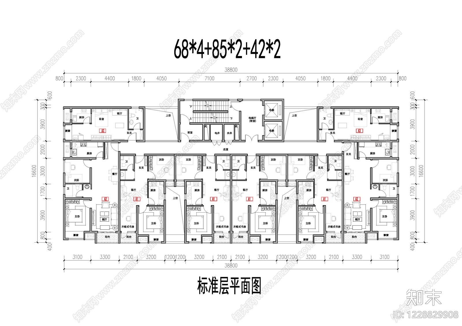 公寓建筑cad施工图下载【ID:1228829908】