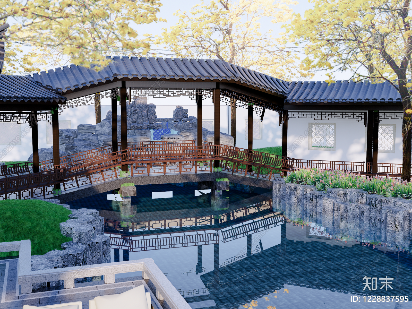 传统园林廊架SU模型下载【ID:1228837595】