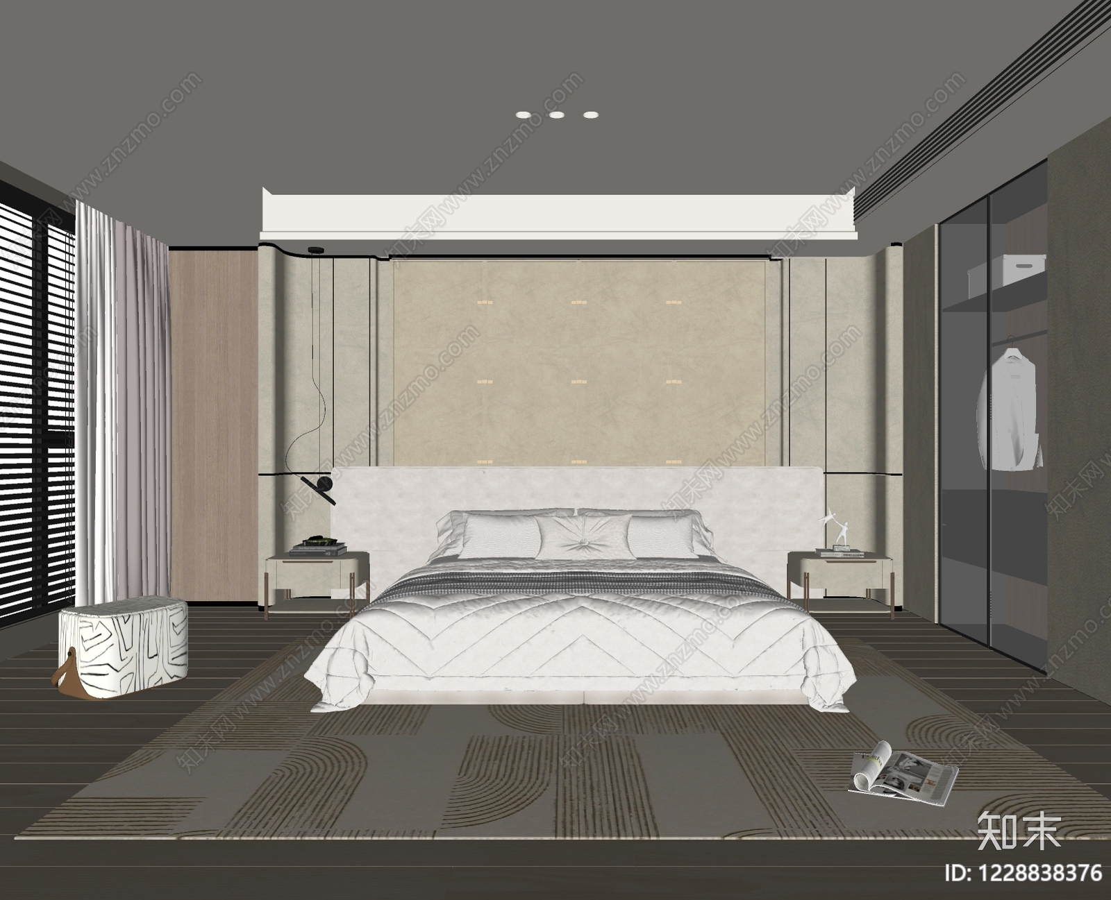 奶油风主卧SU模型下载【ID:1228838376】