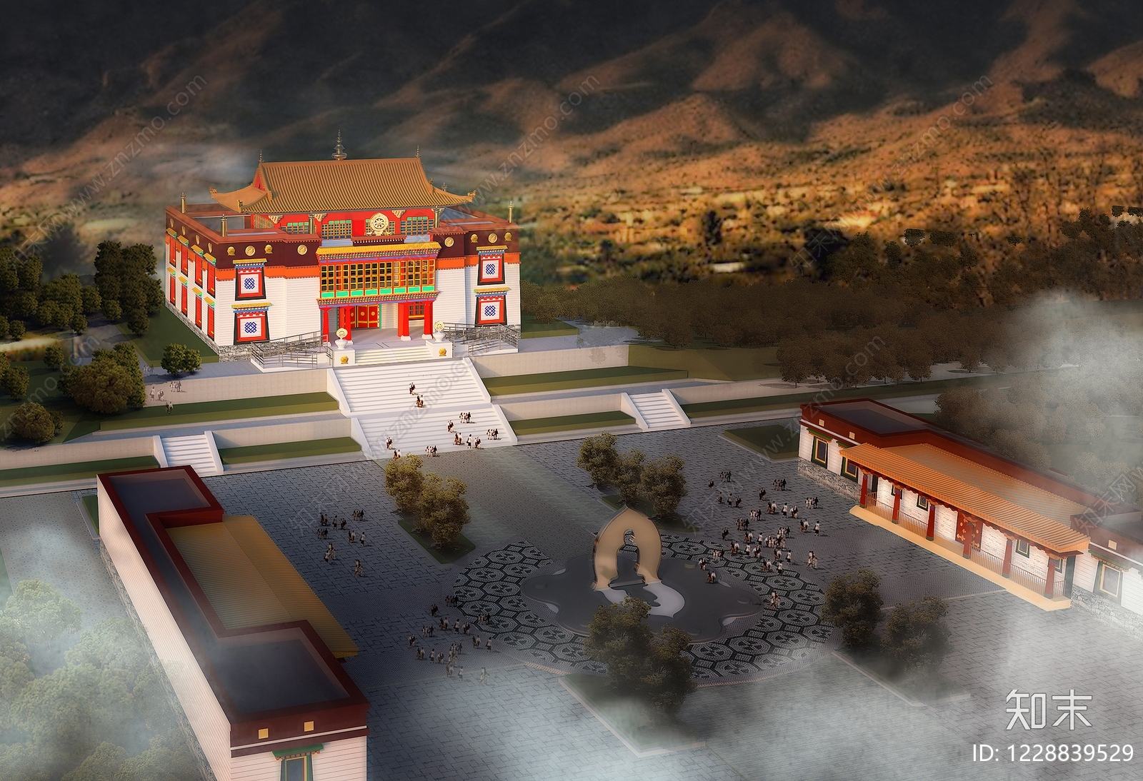 中式寺庙建筑SU模型下载【ID:1228839529】