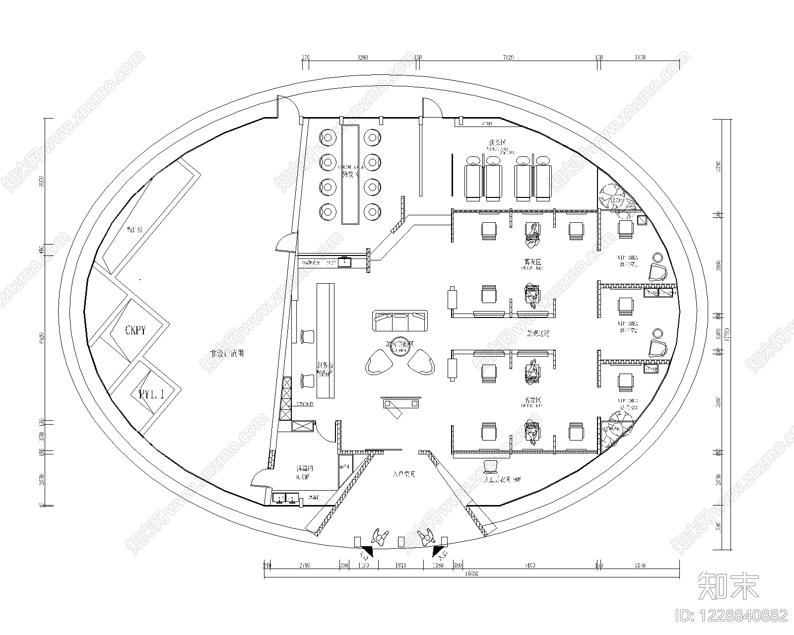 理发店cad施工图下载【ID:1228840882】