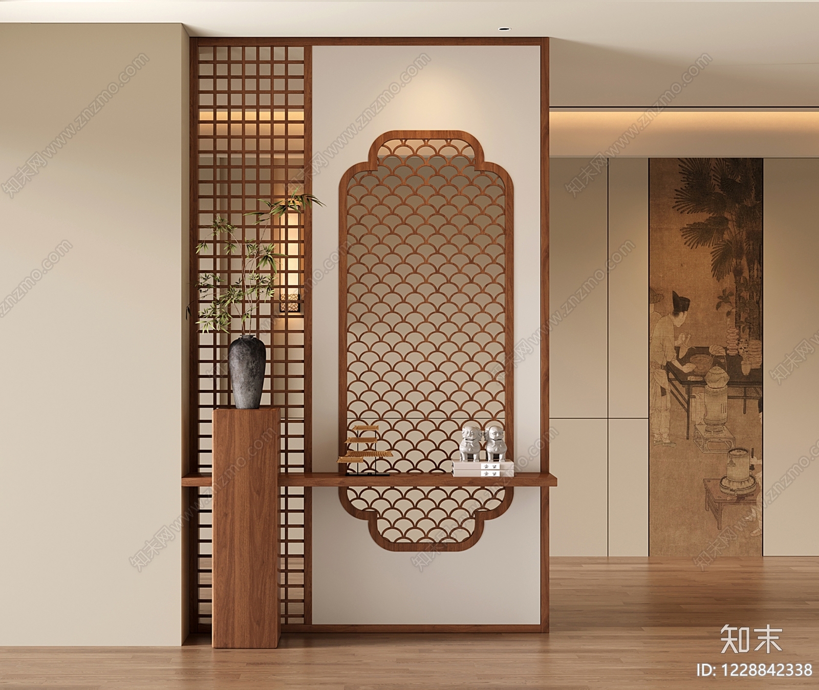新中式玄关SU模型下载【ID:1228842338】