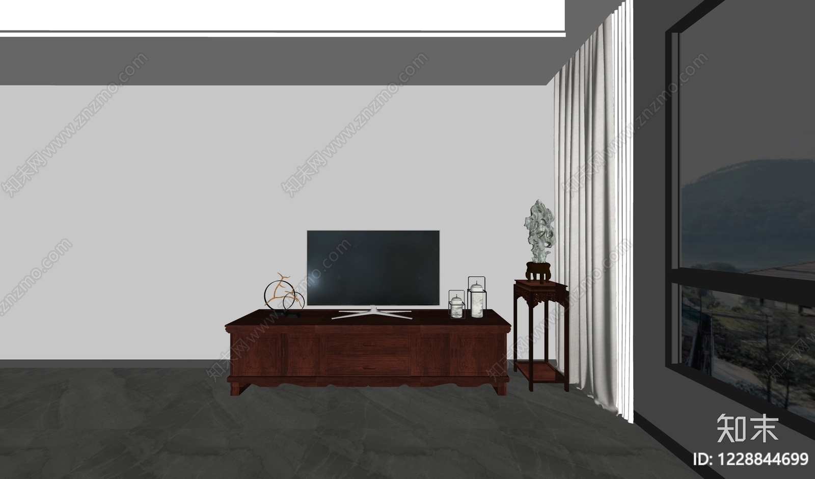 新中式电视柜SU模型下载【ID:1228844699】