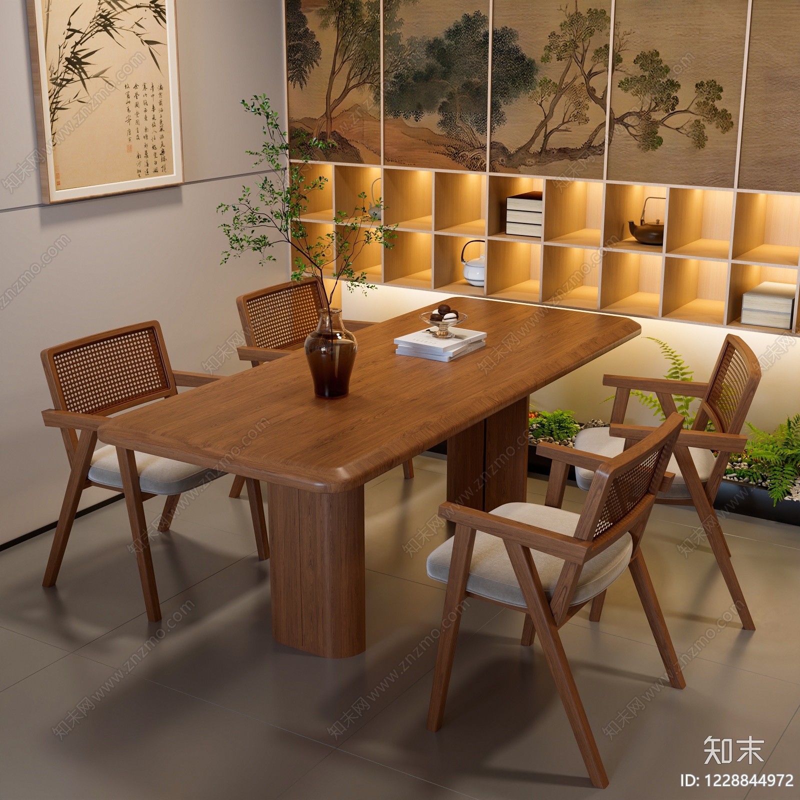 新中式餐桌椅SU模型下载【ID:1228844972】