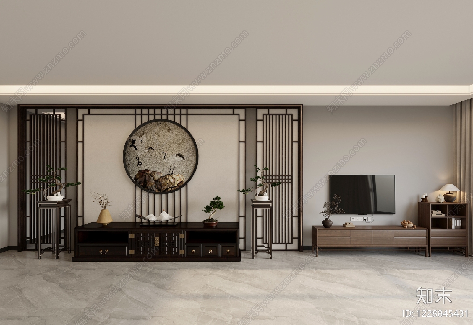 新中式电视柜3D模型下载【ID:1228845431】