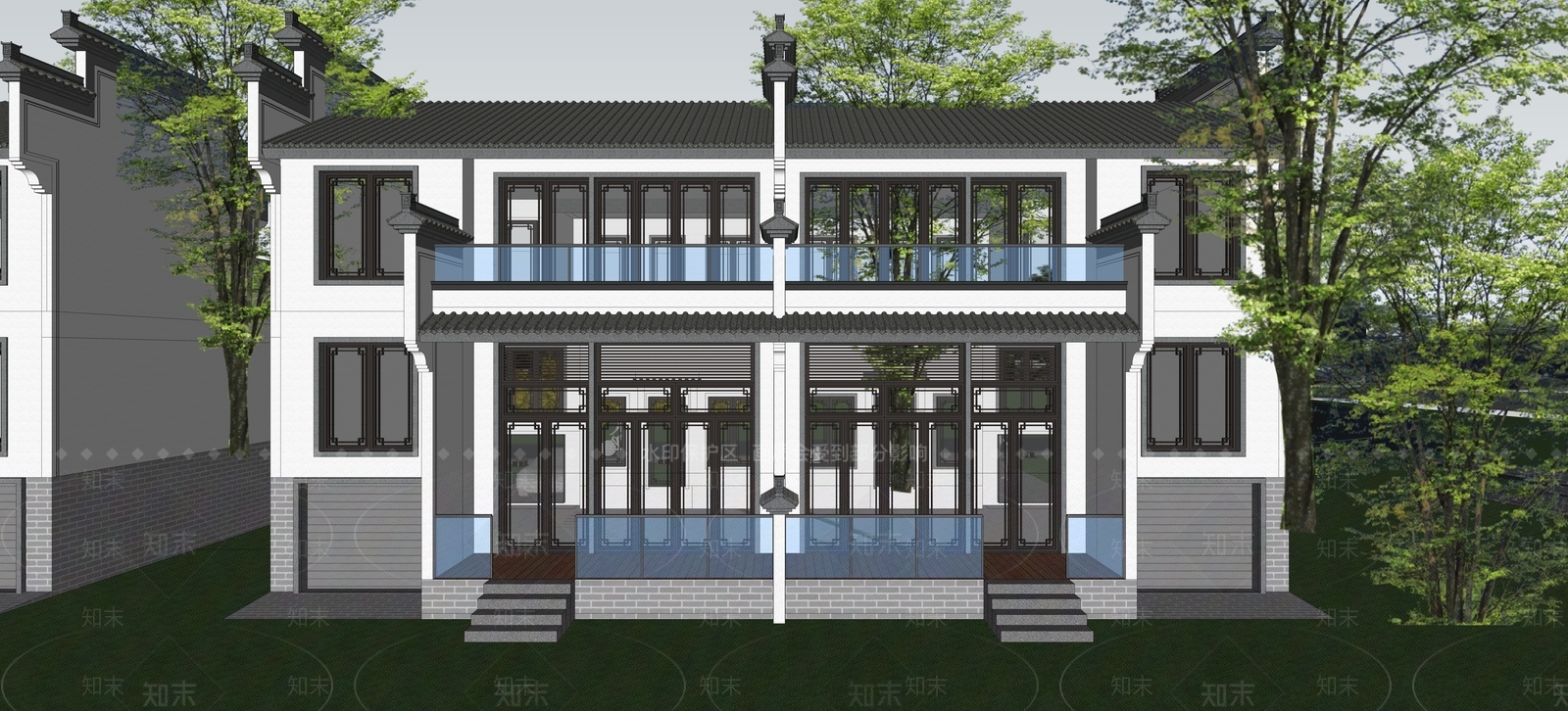 新中式独栋别墅SU模型下载【ID:1228851755】