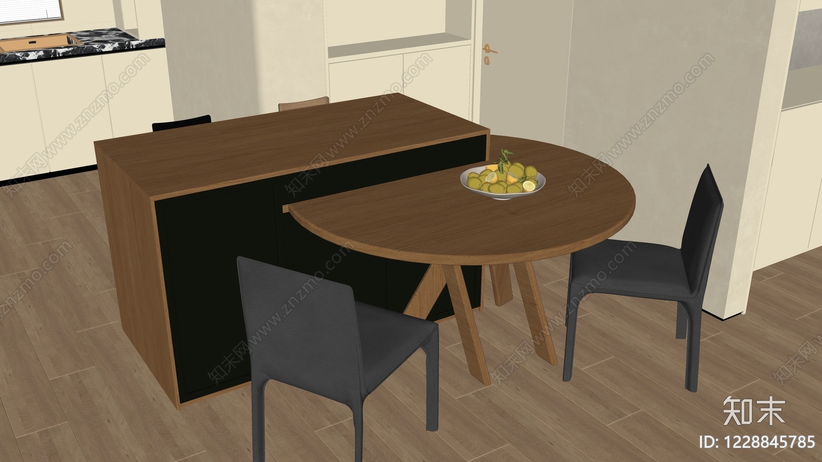 现代简约餐桌椅SU模型下载【ID:1228845785】