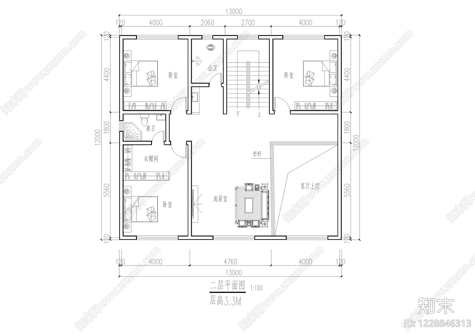 别墅建筑cad施工图下载【ID:1228846313】