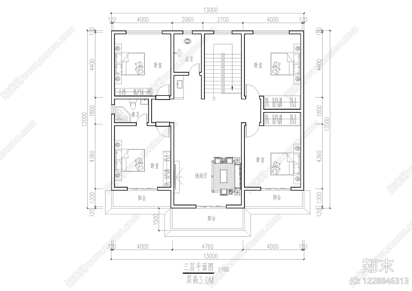 别墅建筑cad施工图下载【ID:1228846313】