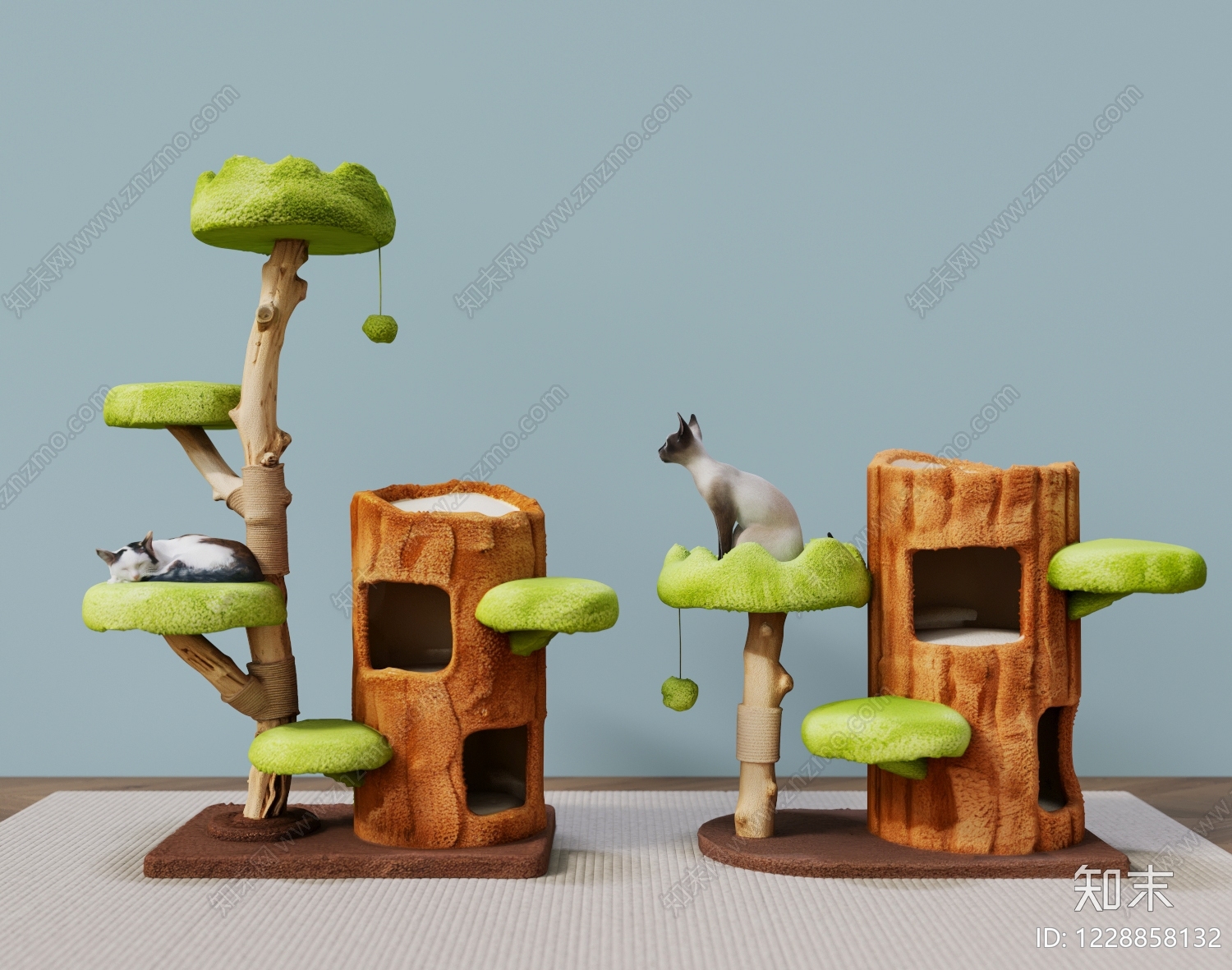 原木风宠物用品3D模型下载【ID:1228858132】