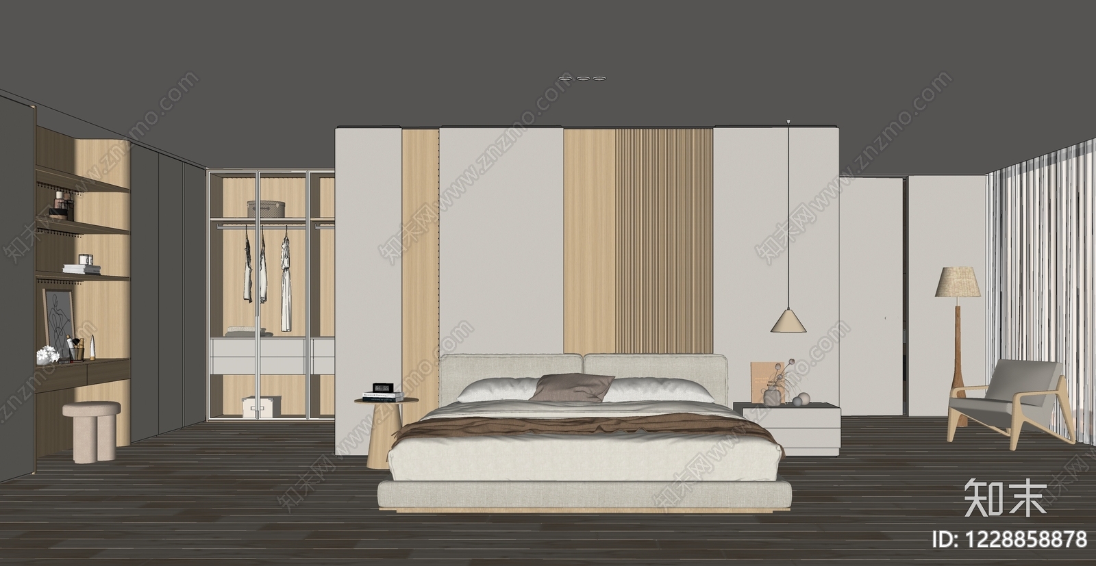 原木风主卧SU模型下载【ID:1228858878】