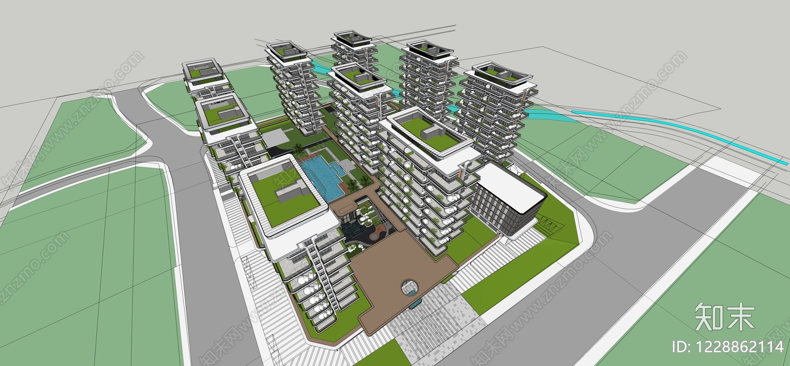 现代主义小区建筑SU模型下载【ID:1228862114】