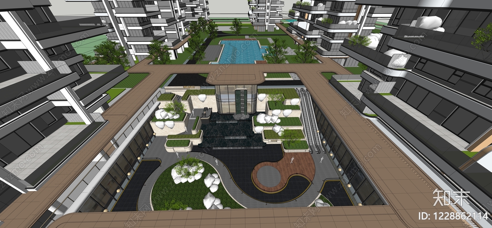 现代主义小区建筑SU模型下载【ID:1228862114】