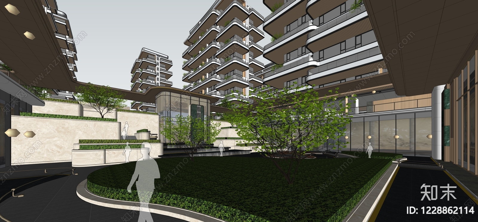 现代主义小区建筑SU模型下载【ID:1228862114】