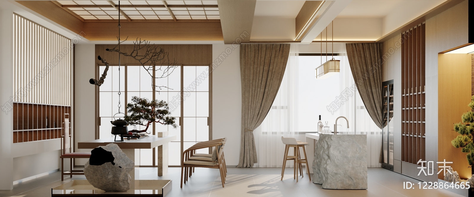 新中式茶室3D模型下载【ID:1228864665】