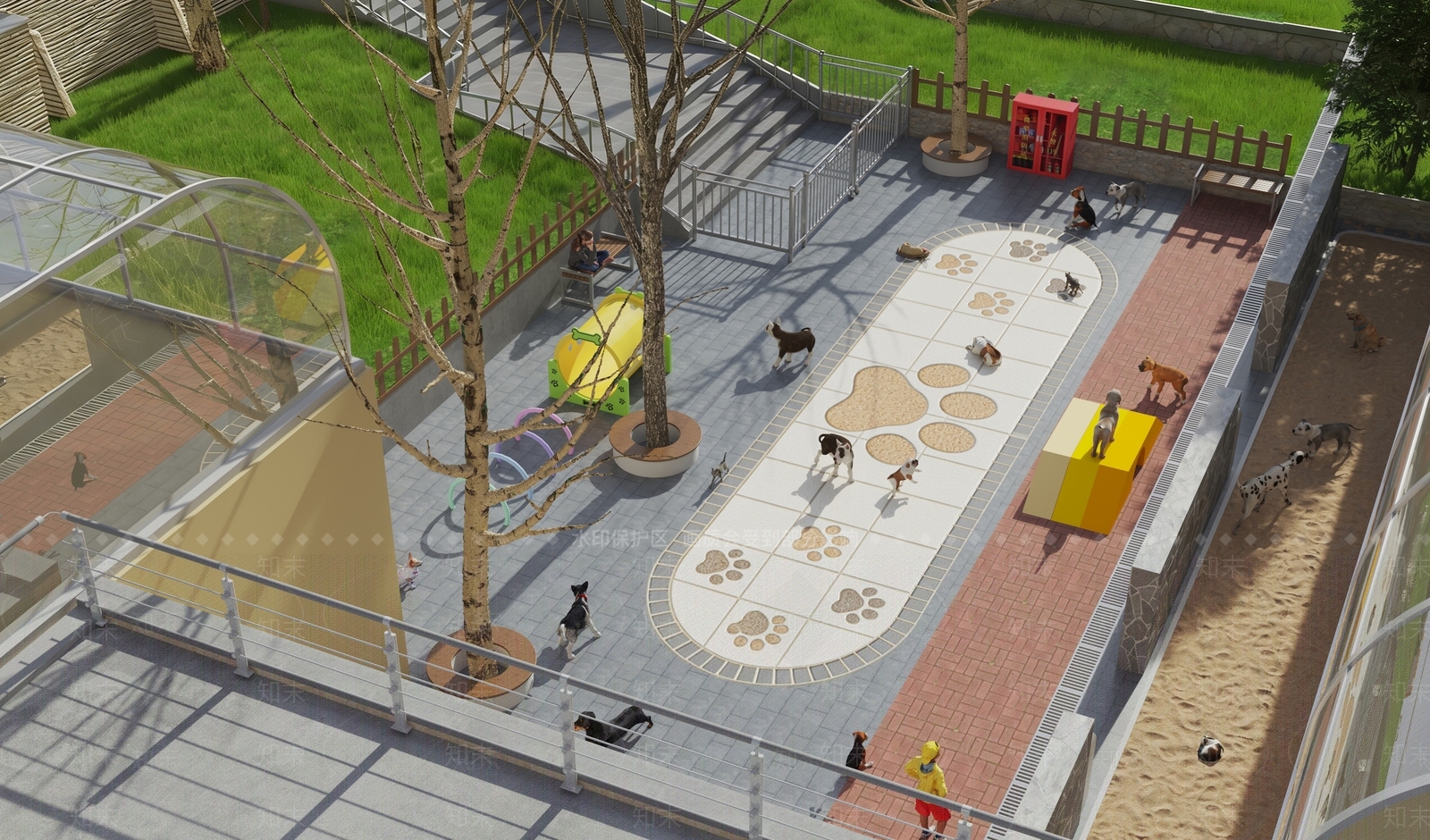 现代公园绿地装置3D模型渲染效果图