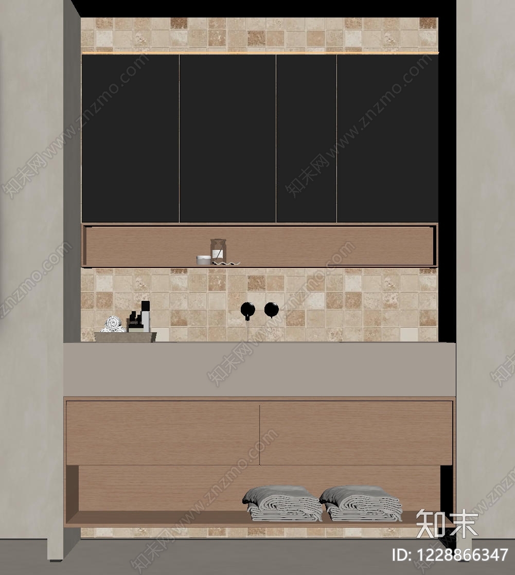 原木风浴室柜SU模型下载【ID:1228866347】