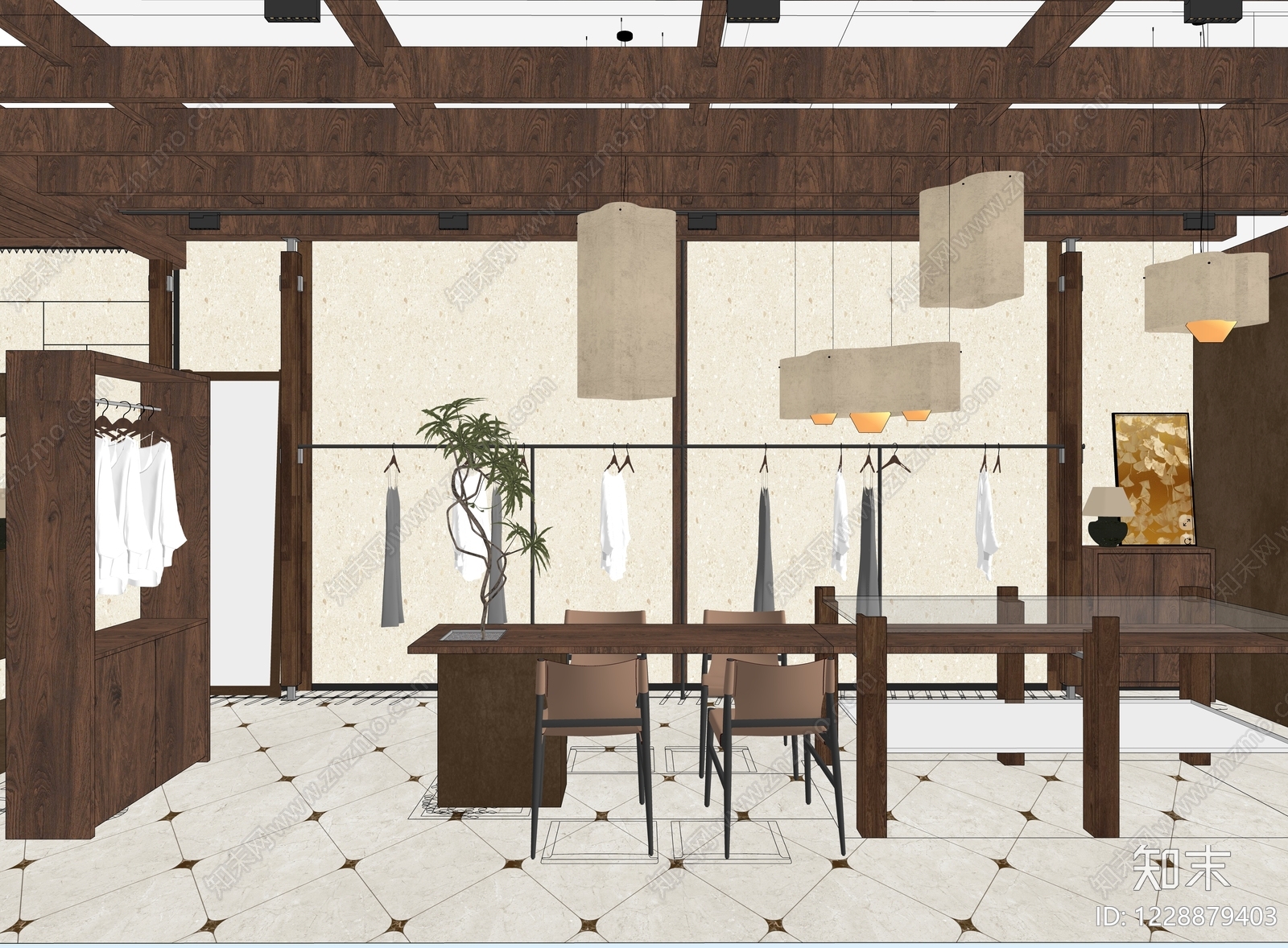 新中式服装店SU模型下载【ID:1228879403】