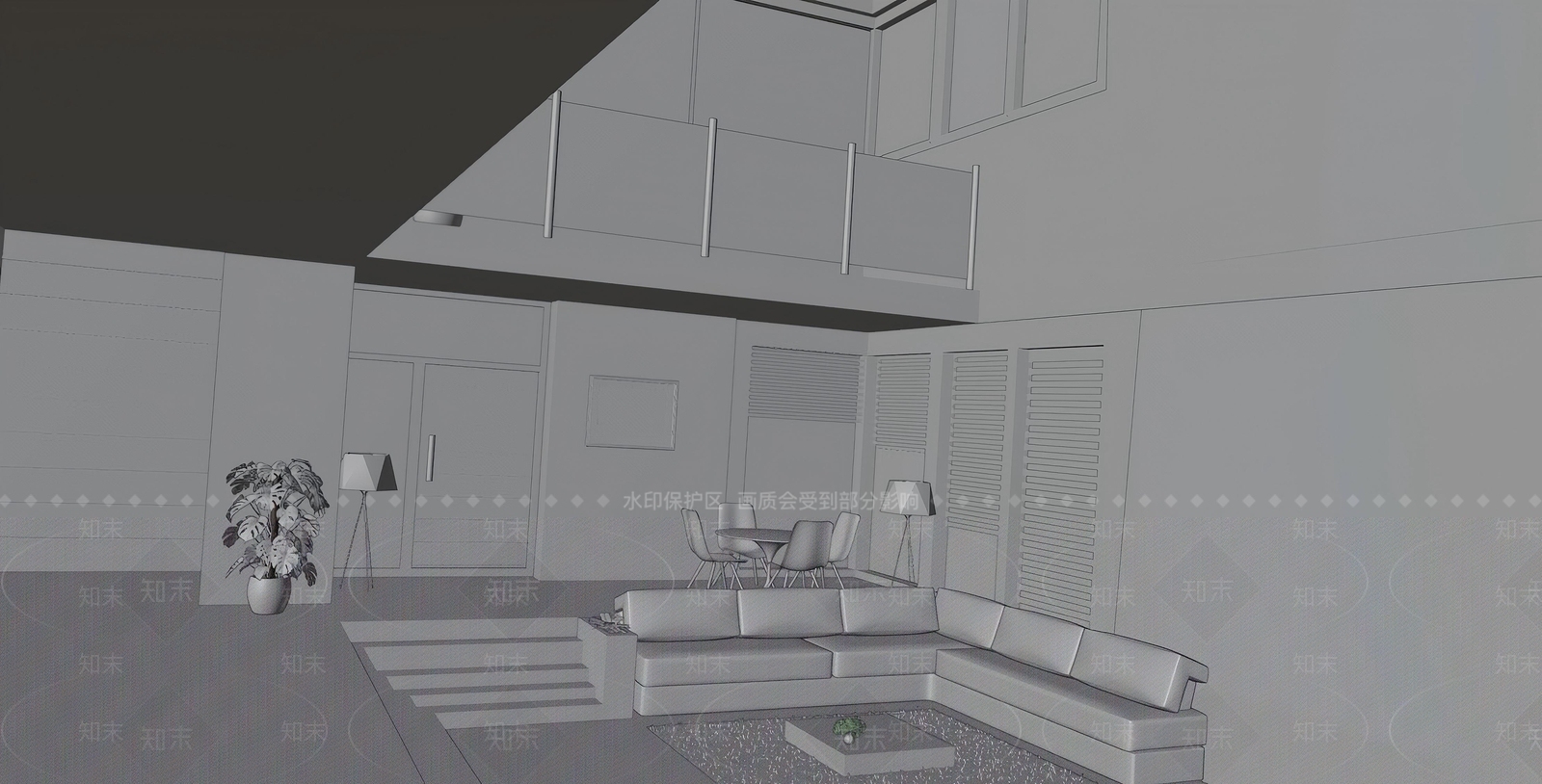 极简挑空客厅3D模型下载【ID:1228886043】