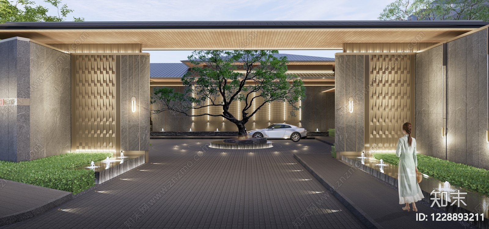 新中式景观小区景观SU模型下载【ID:1228893211】