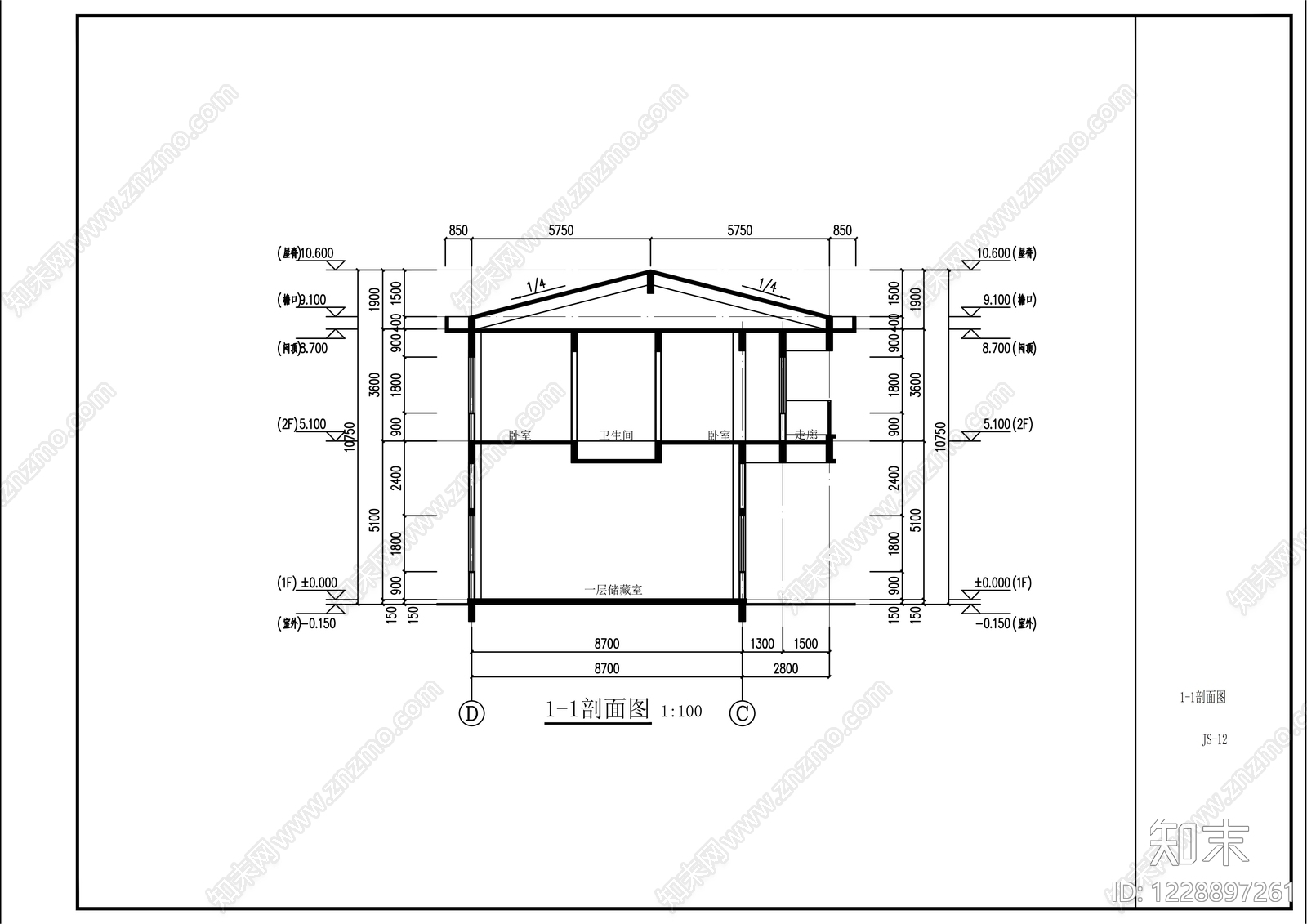 住宅楼建筑cad施工图下载【ID:1228897261】
