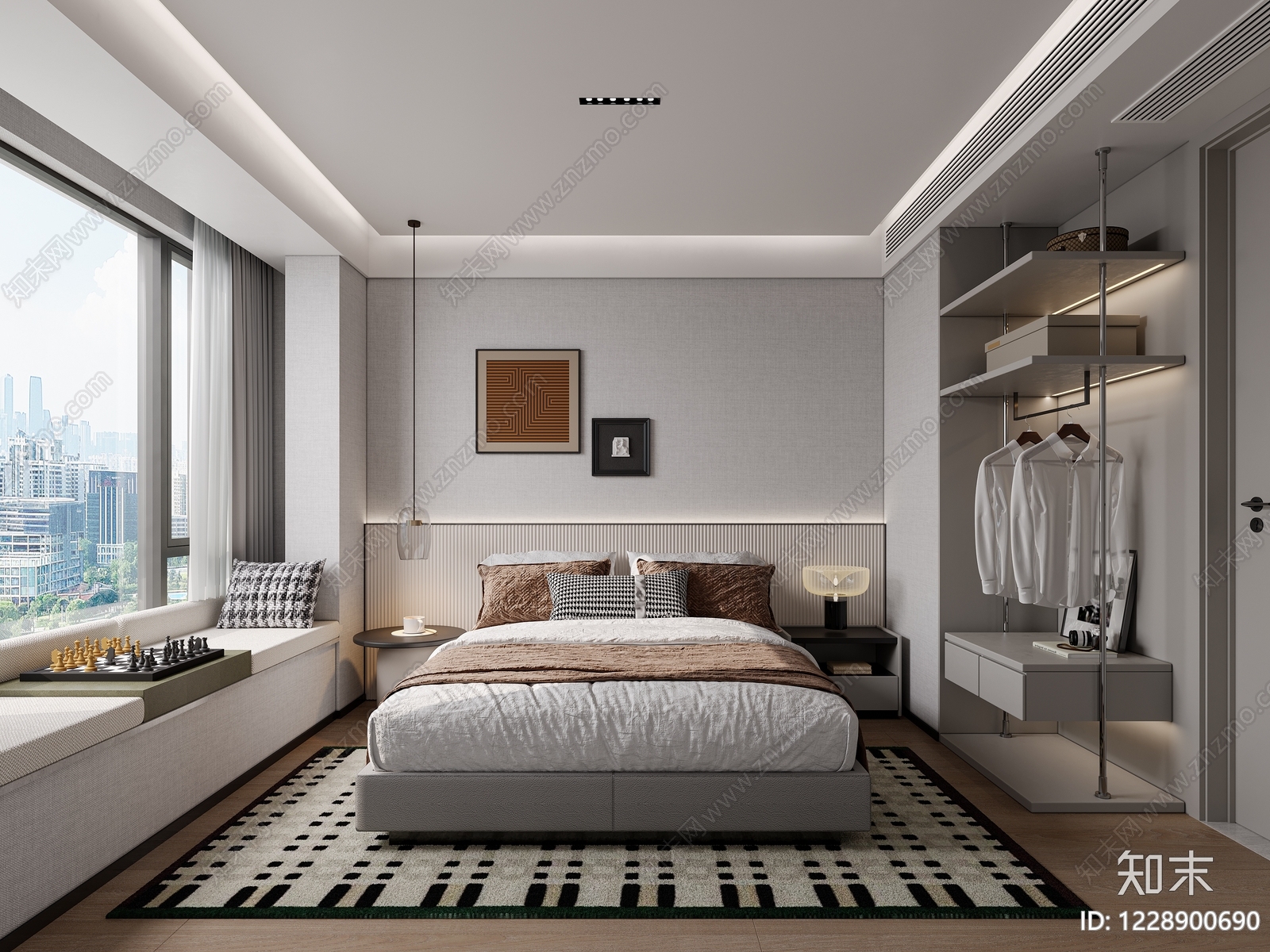 现代简约次卧3D模型下载【ID:1228900690】