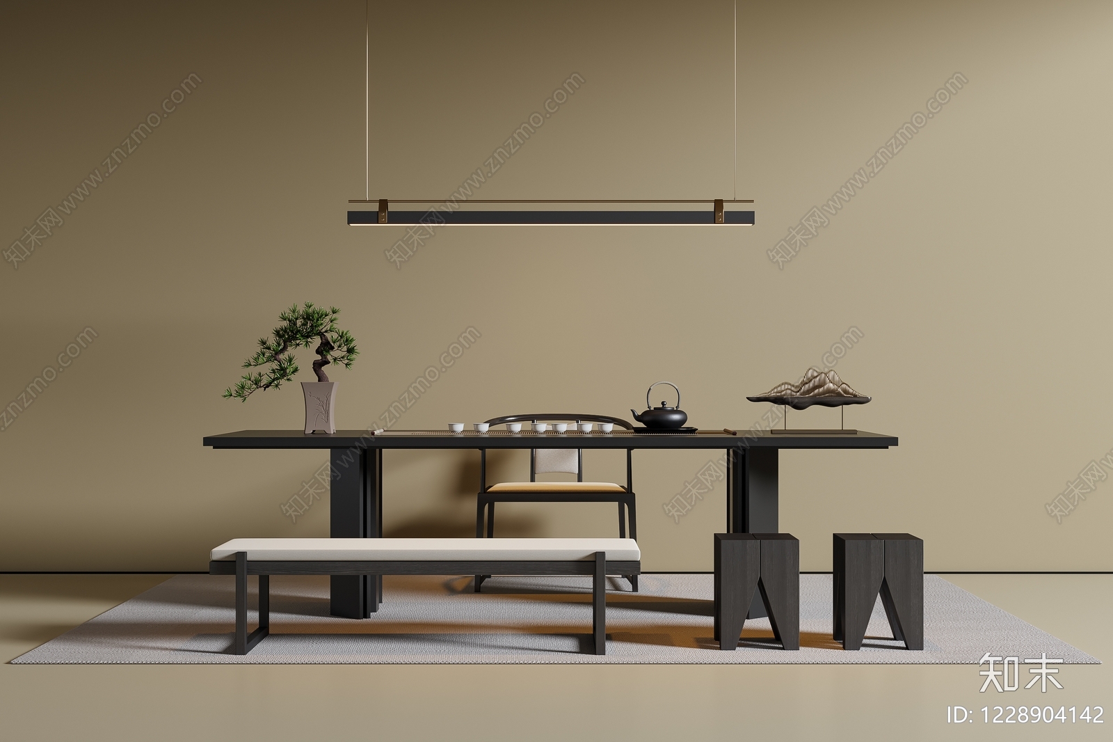 新中式茶桌椅3D模型下载【ID:1228904142】