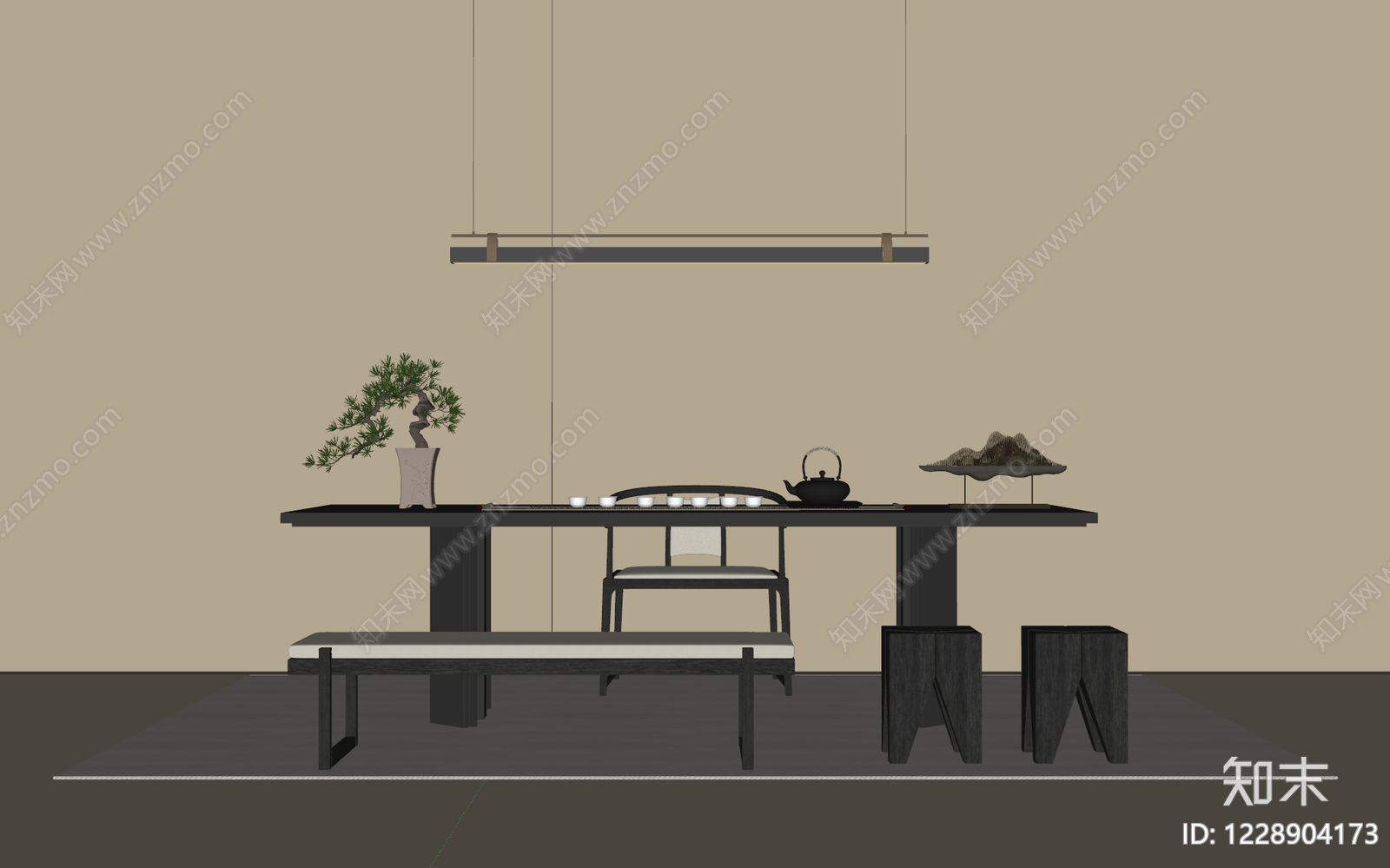 新中式茶桌椅SU模型下载【ID:1228904173】