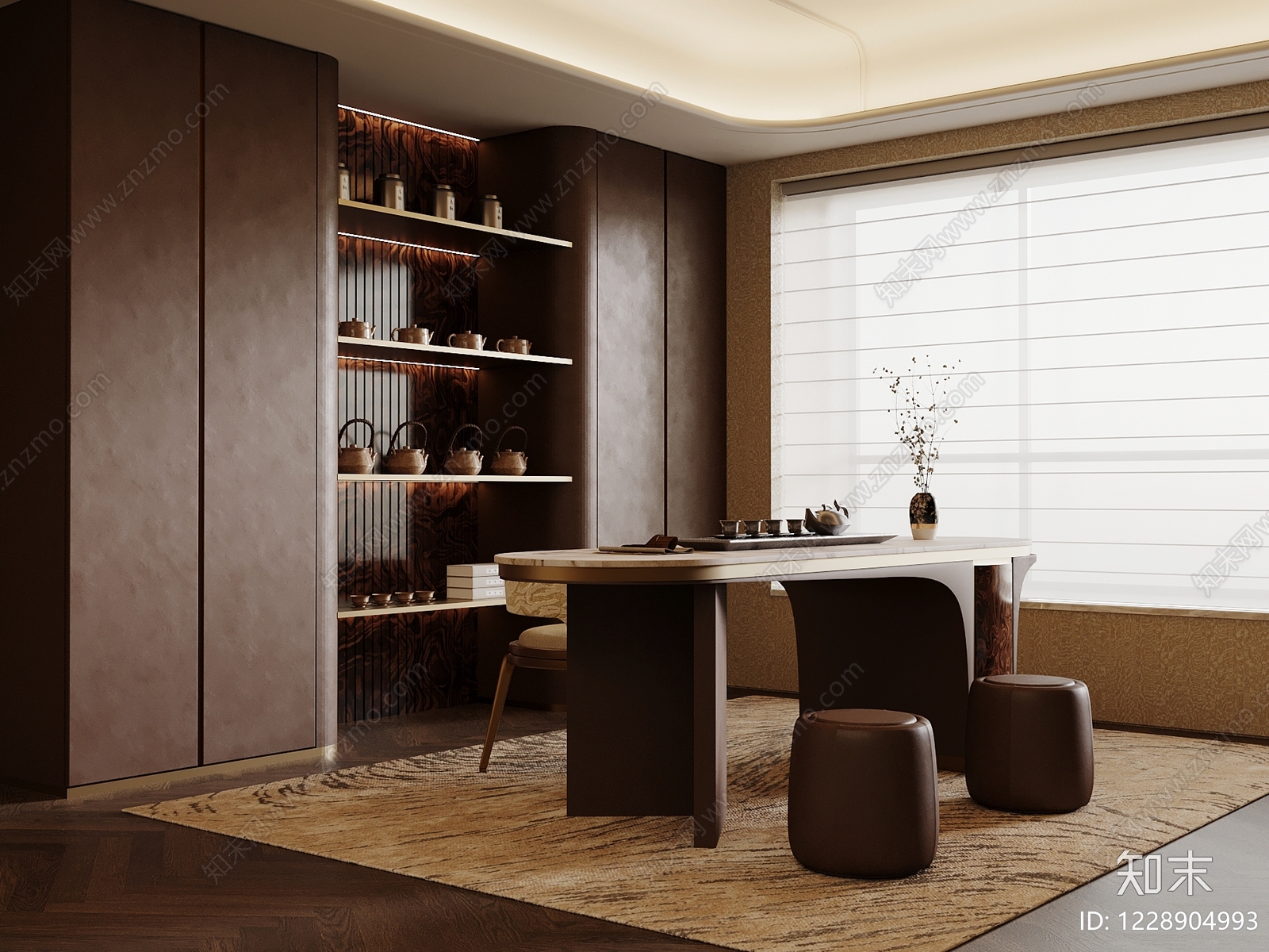 新中式茶室SU模型下载【ID:1228904993】