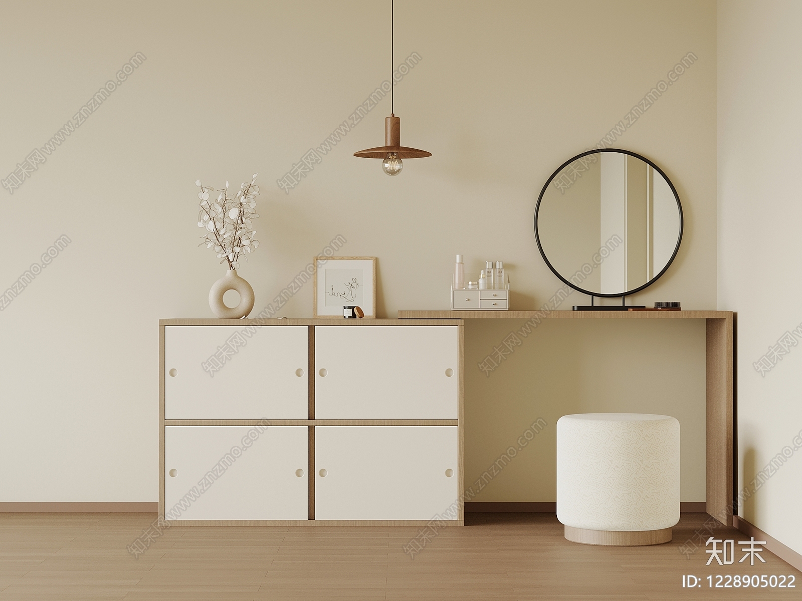奶油风梳妆台3D模型下载【ID:1228905022】