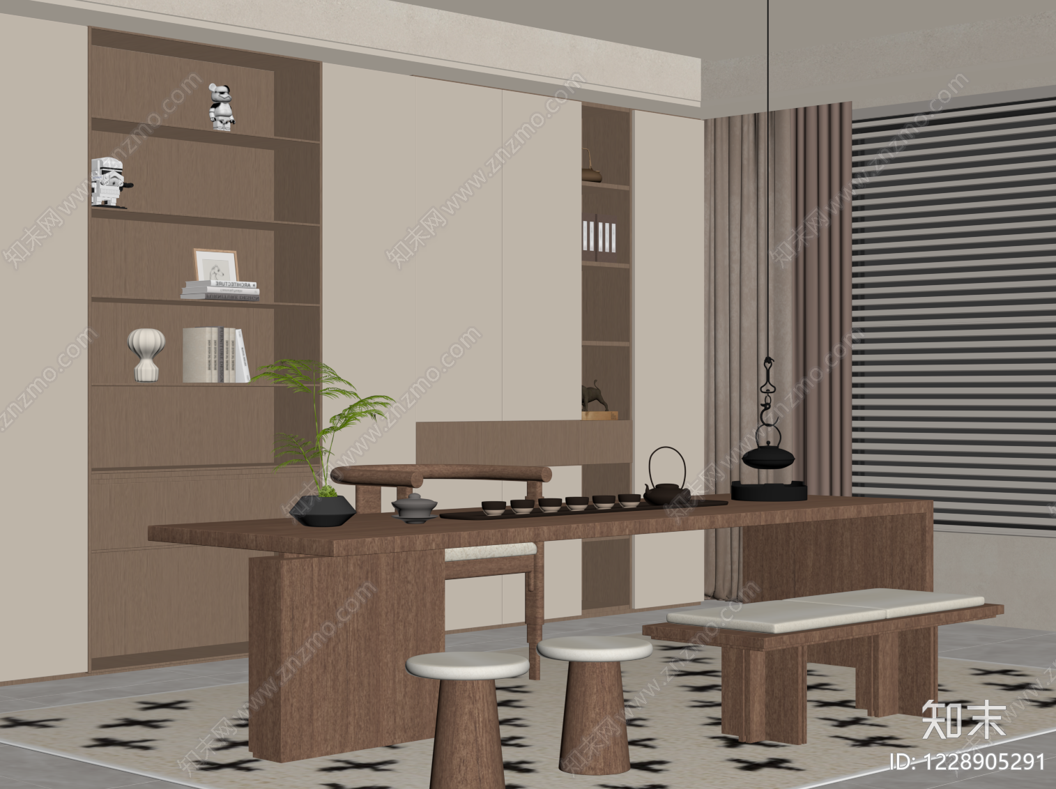 新中式茶室SU模型下载【ID:1228905291】