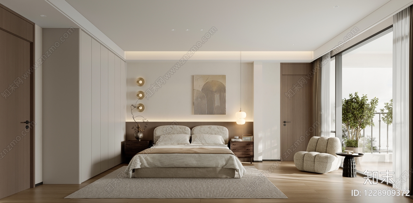 现代简约主卧3D模型下载【ID:1228909372】