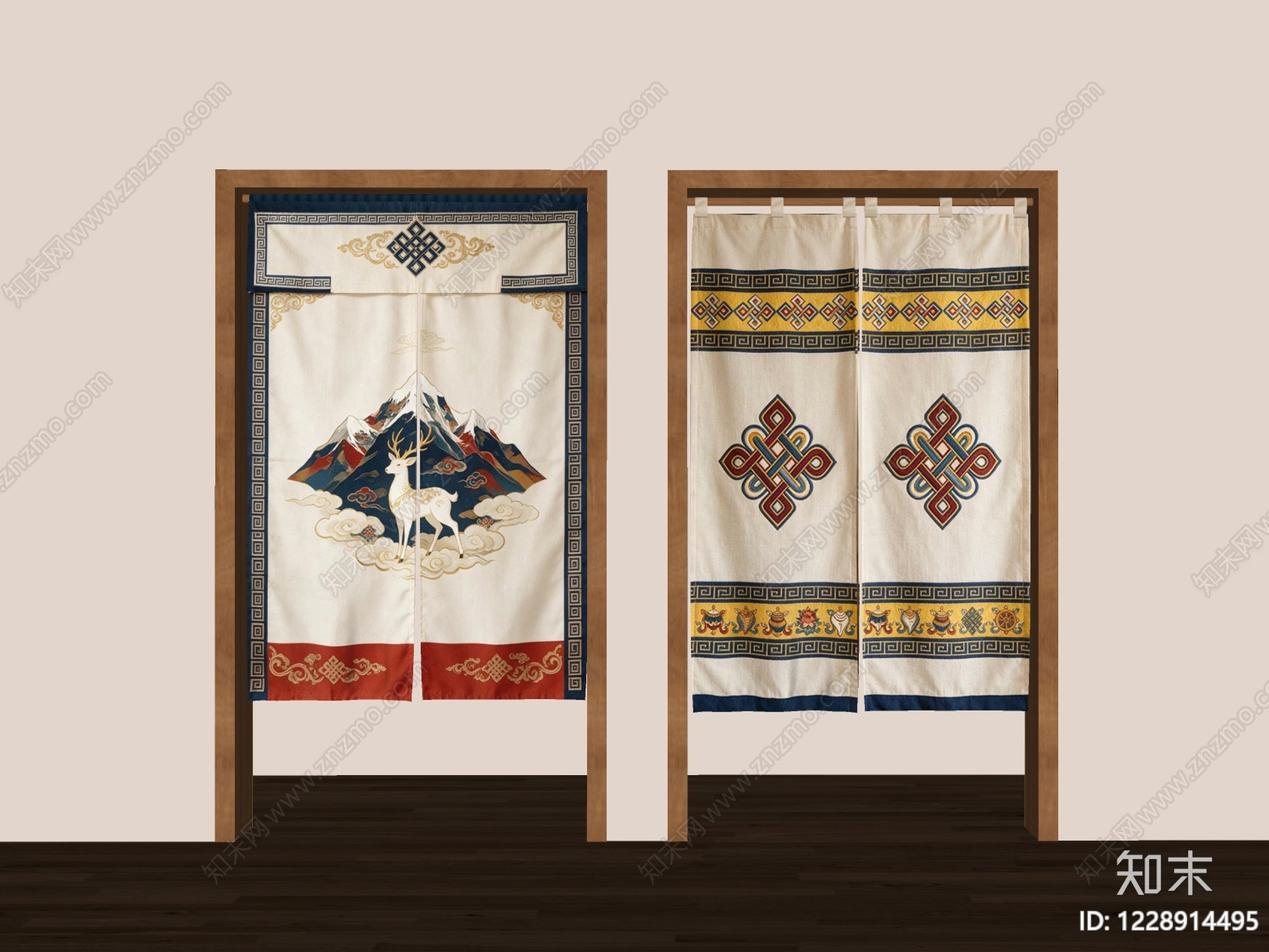 新中式窗帘SU模型下载【ID:1228914495】