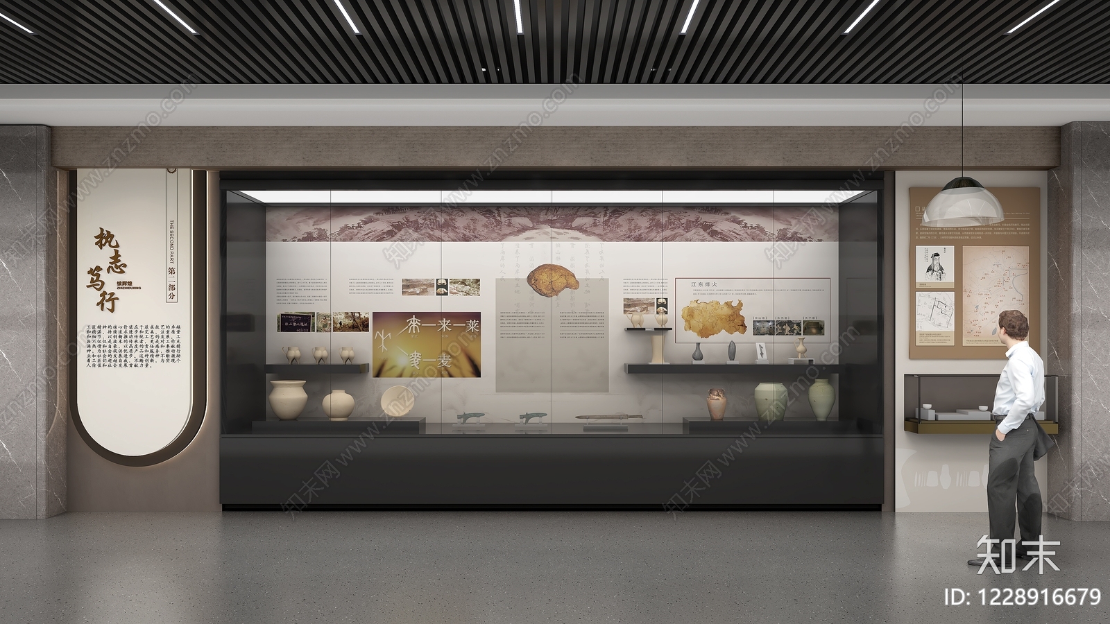 新中式博物馆展厅SU模型下载【ID:1228916679】