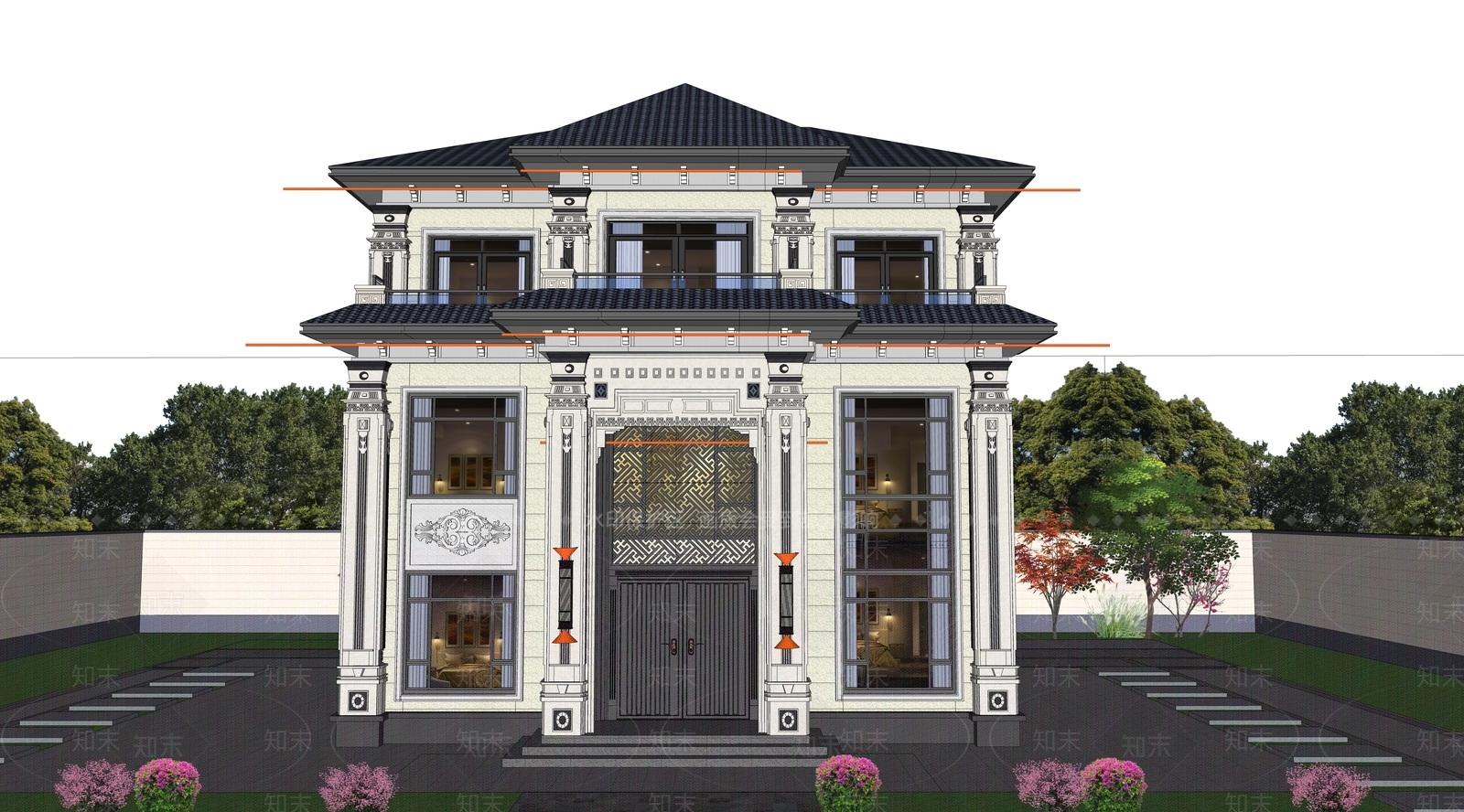 新中式独栋别墅SU模型下载【ID:1228922058】