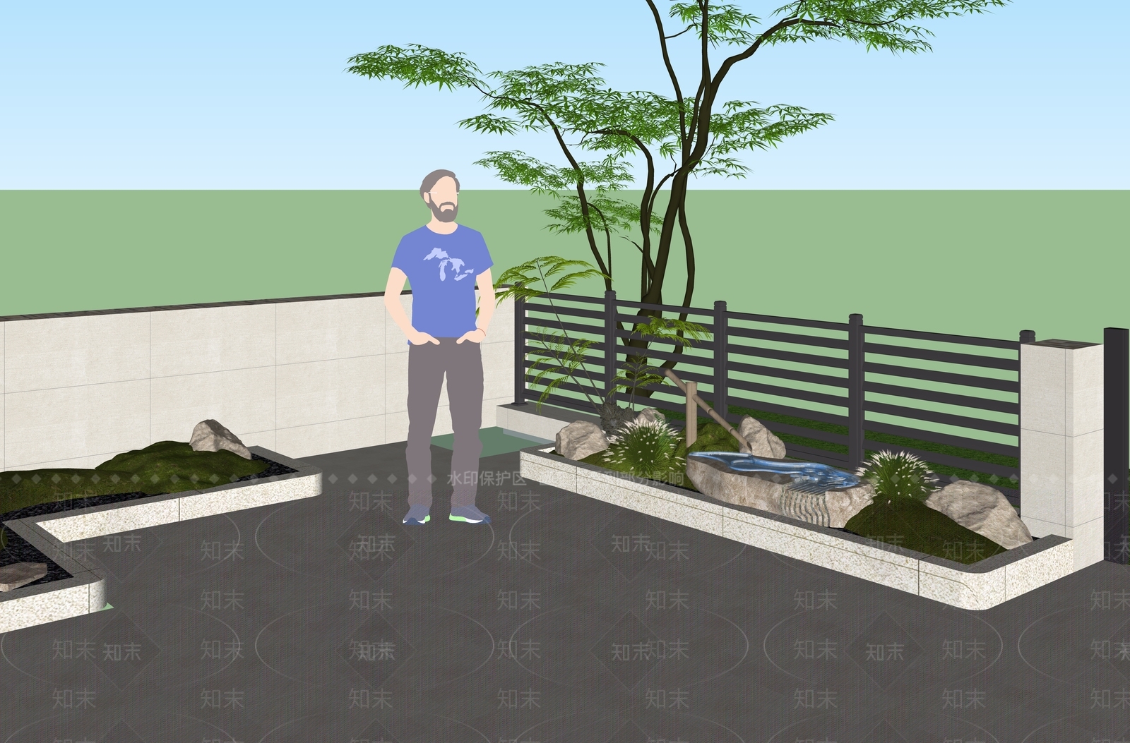新中式景观别墅庭院SU模型下载【ID:1228932349】